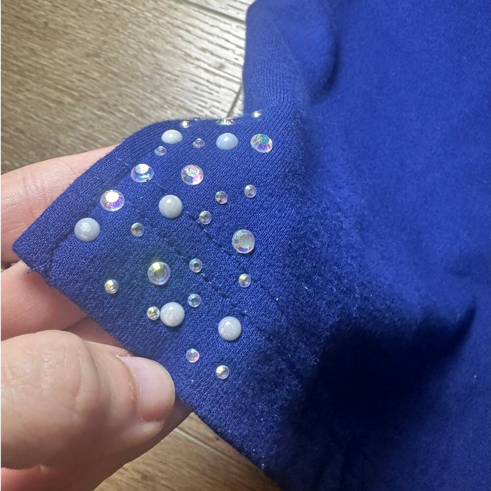 Quacker Factory Capri Pants XXL Blue Pull On Elastic Waist Sequin Hem - Picture 8 of 10